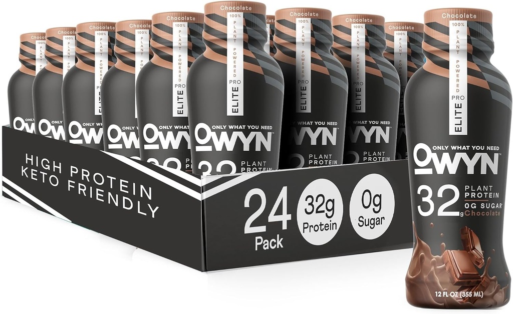Sólo lo que necesitas Pro Elite Vegan High Protein Keto Shake, 32g Protein, 9 Aminoácidos, Omega-3, Prebióticos, Ejercicio y Recuperación, 0g Net Carbs, Zero Sugar (Chocolate, 12 Fl Oz (Pack de 24)