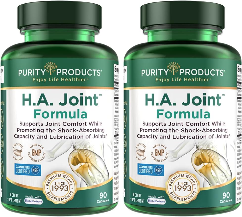 Productos de pureza HA Conjunto Fórmula Ácido Hialurónico + Cofactores Clave - Conjunto + Esquí Multi Collagen (Tipo I, II & III) - 5-Loxin - Extracto de fruta de oliva - Flexibilidad conjunta + movilidad - 90 cápsulas (2)