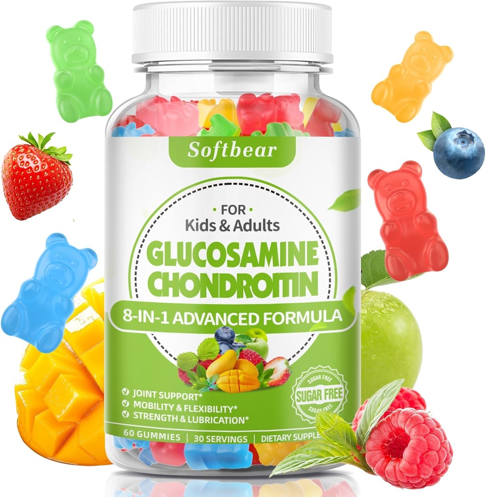 softbear Glucosamine Chondroitin Gummies for Adults, Sugar Free Chondroitin " Glucosamine Nutritional Supplements for Joint Support, Mixed Fruit Flavor, 60 Count