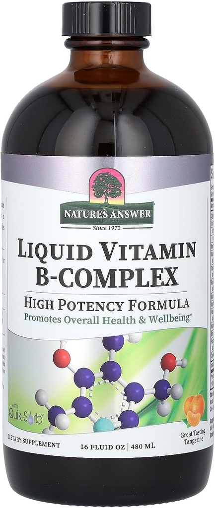 Respuesta de la naturaleza Liquid Vitamina B-Complex Apoyos Niveles de energía saludables ← Promueve una función saludable de nervios TEN TODO-Natural Tangerine Flavor TEN Gluten-Free &amp; Benzoate-Free 16oz