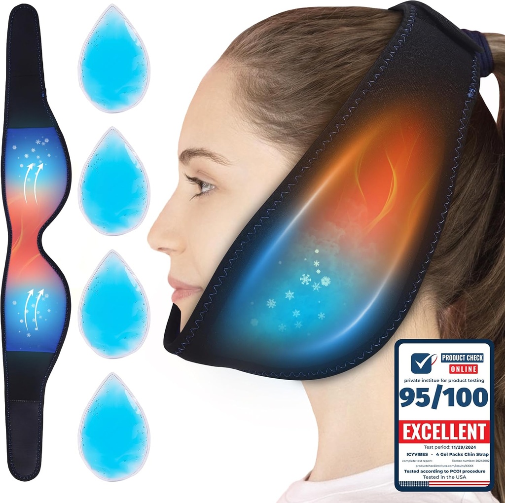 Premium 4 Gel Packs Chin Strap Flexible Hot &d - Ice Packs for Wisdom Teeth Refreezable Face Neck Head Airflow Jaw Bra Reusable Pack for Sleeping TMJ Relief and Pain Management Gift