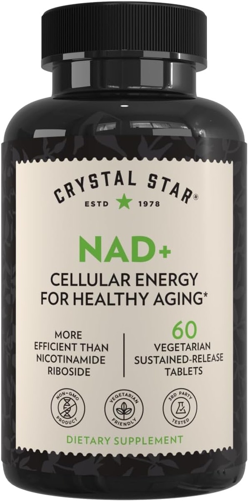 Crystal Star NAD+ (60 Tablets) - Patented NAD for Cellular Energy & Healthy Aging - Clinically-Proven More Efficient Than Nicotinamide Riboside - 30 Day Supply - Non-GMO