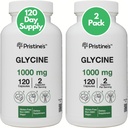 Glicina de PRISTINE (2 Pack) 1000MG Aminoácidos Apoyo al sueño Suplemento Cápsulas - 120 Day Supply - Muscle Recovery, Collagen &amp; Kidney Support Suplemento - Vegan, Non GMO, Gluten Free