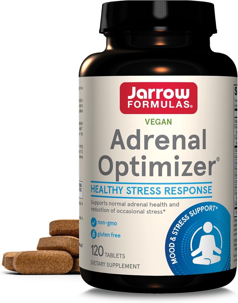 Jarrow Formulas Adrenal Optimizer - 120 Tablets - Soportes Adrenal Health, Renewal & Stress Reduction - Combines 11 Nutrients & Nutraceuticals - 60 Servings