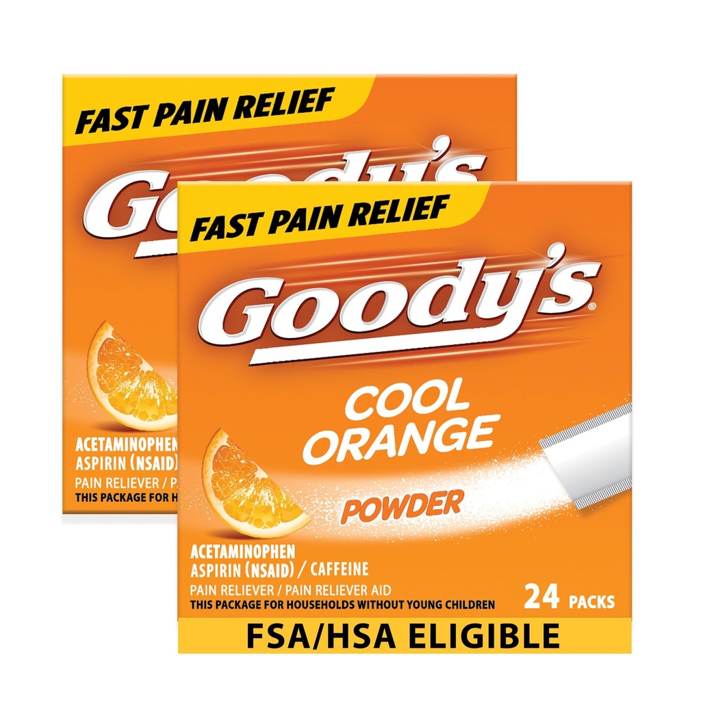 Goody's Extra Strength Headache Powder, Cool Orange Flavor Dissolve Packs, 24 Individual Packets (2 Pack)