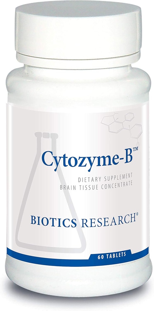 Biotics Research Cytozyme B apoya la salud cerebral. Cerebro de cordero crudo, mejora la memoria, apoya la claridad mental y la agudeza, actividad antioxidante potencial, SOD, catalana, 60 tabletas