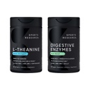 Investigación Deportiva Doble Fuerza L-Teanina Suplemento Suntheanine Softgels para Focus, Relajación y Alerta con aceite de coco 60 Conde y Enzimas Digestivos + Probióticos & Planta de jengibre 90 Conde