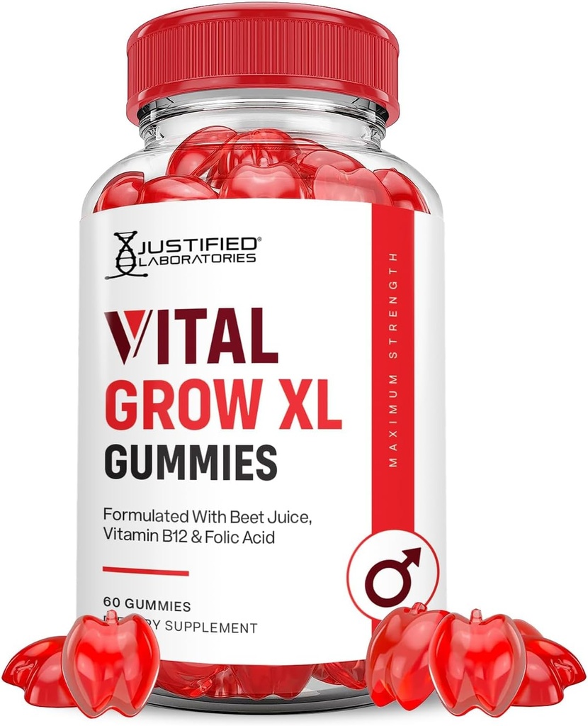 Laboratorios justificados Vital Grow XL Performance Gummies 1000MG Advanced Formulado con ACV Pomegranate Beet Juice Powder B12 Vegan Non GMO 60 Gummys