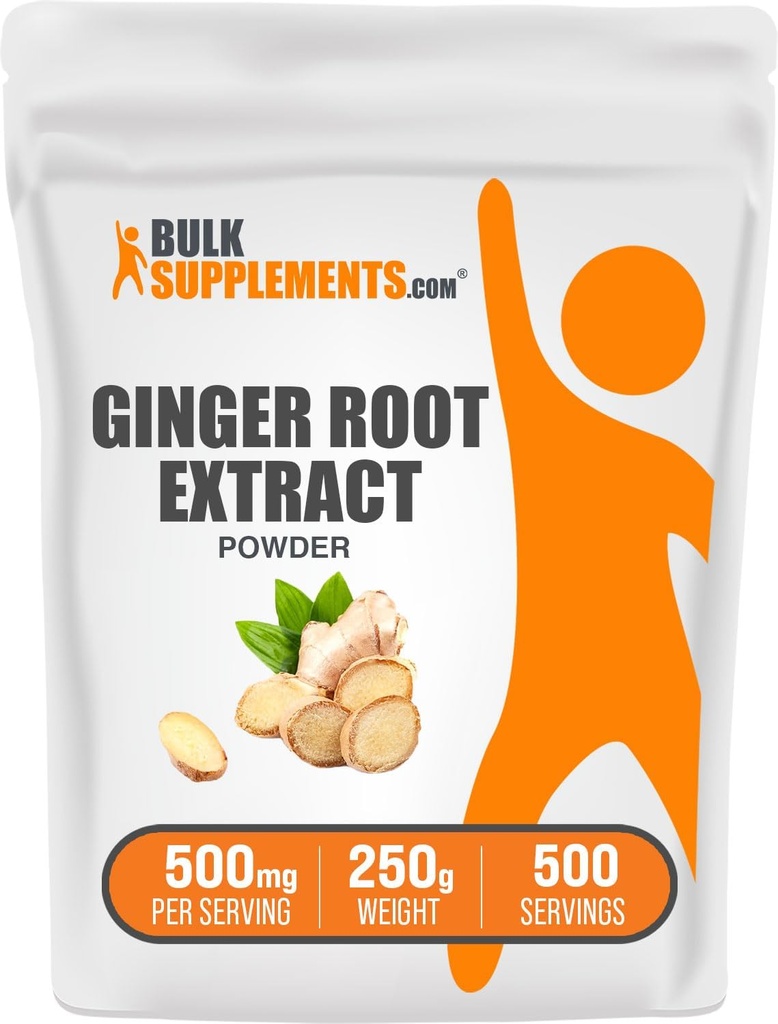 BulkSupplements.com Ginger Root Extract Powder - Ginger Supplement, Ginger Root Powder - Herbal Supplement, Gluten Free, 500mg por Serving, 250g (8.8 oz) (Pack of 1)
