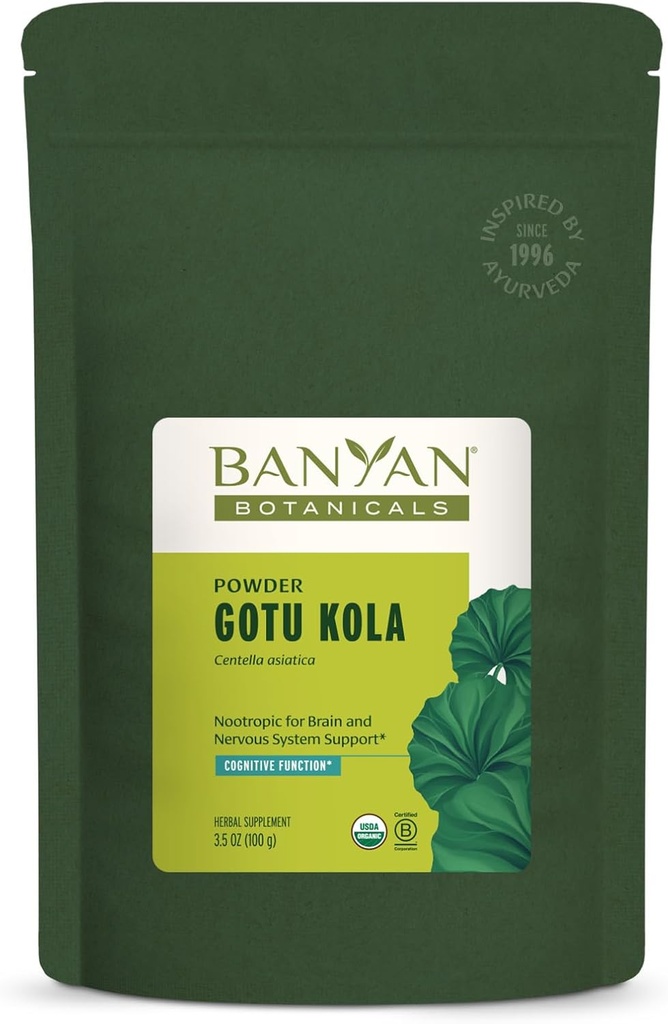 Banyan Botanicals Gotu Kola Powder – Organic Brahmi (Centella Asiatica) – Calming Nootropic Herb for Nervous System Support &amp; Healthy Skin* – 3.5 oz. – Non-GMO Sosteniblemente Fuente Vegan