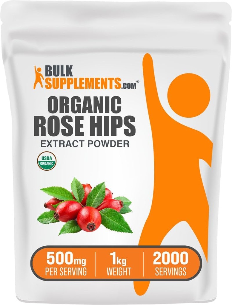 BulkSupplements.com Orgánica Rosehip Extract Powder - Rose HIPS Suplemento, Rosehip Powder - Herbal Suplemento, Antioxidantes Fuente - Gluten Free, 500mg por Serving, 1kg (2.2 lbs) (Pack of 1)