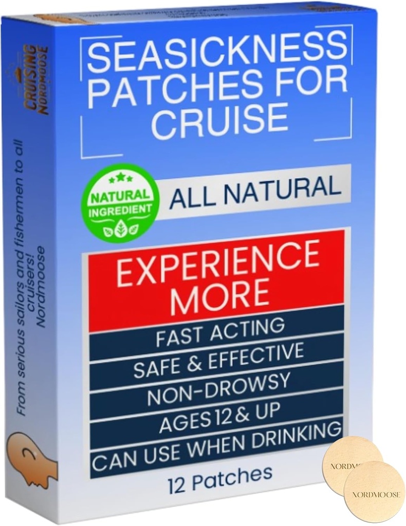 Sea Sickness Patches for Cruise - All Natural Motion Sickness Relief for Cruise - Non Drowsy Behind Ear Seasickness Solution for Cruise