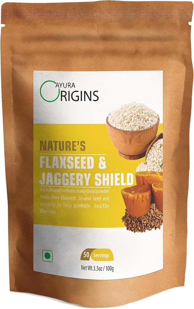 Nature's Flaxseed & Jaggery Shield (3.53 oz - 50 Servings) - Plant Based Supplement for Gas Relief and IBS Control - Supports Gut Health and Digestion