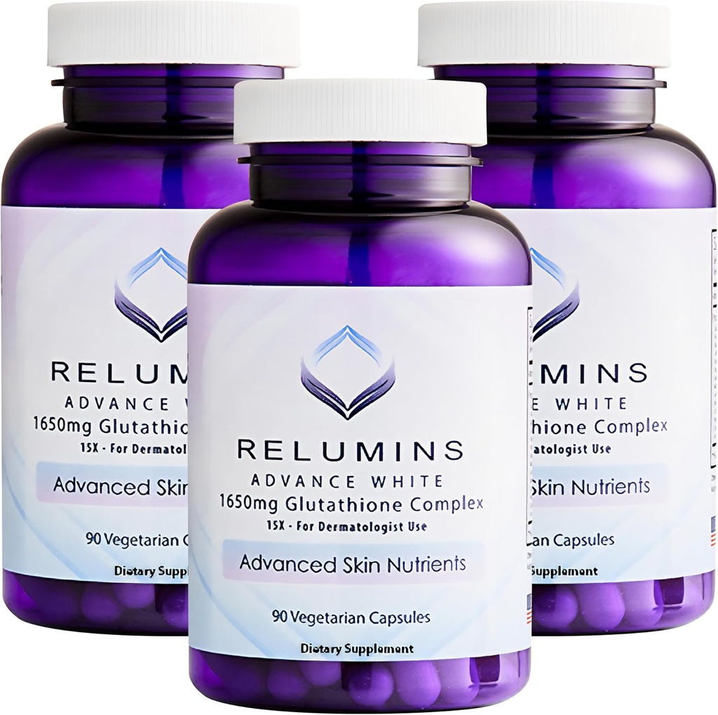 Reluminas L-Glutathione Complex 1650mg - Antioxidant Support with Alpha Lipoic Acid, NAC, L-Methionine, Vitamina E, Skin Health Supplement, Made in USA - 90 Vegetarian Capsules x 3 Botellas