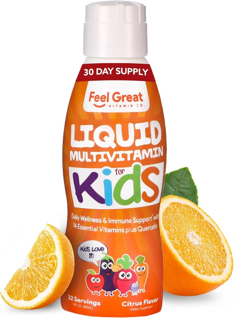 Feel Great Sugar Free Kids Multivitamin – Líquido multivitamínico tóxico Las vitaminas esenciales para el soporte inmunitario ← Orange Flavored, Fórmula Vegetariana voca 30 Day Supply
