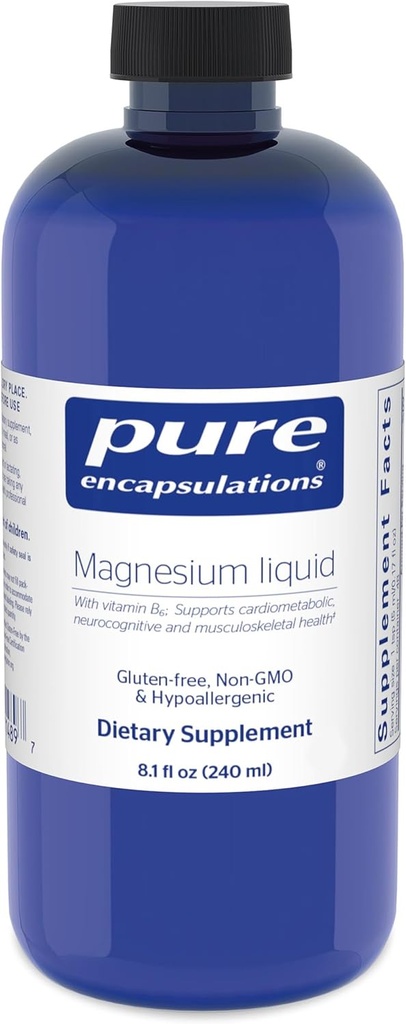 Encapsulaciones puras Magnesium Liquid ← Combinación hipoalergénica para apoyar la salud musculoesquelética y cardiometabólica ← 8.1 fl. oz.