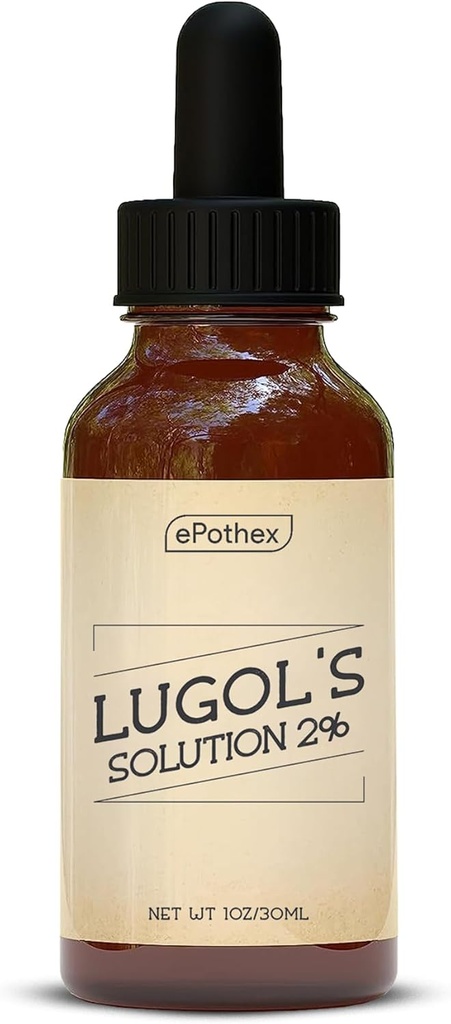 Solución de Lugol 2% 1oz Botella de gotero de vidrio. Contiene Ioduro de Potasio e Iodo, 30ml