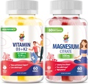 Vitamina D3 K2 Gummies 5000 UI - Immune & Bone Suppor &amp; Magnesium Gummies for Kids &amp; Adults - 500mg