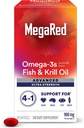 Megared Omega-3 Fish & Krill Oil Suplemento 900mg - MegaRed Advanced 4in1, 60 softgels, 2x Más Omega-3, Corazón, Conjunto, Cerebro y Ojo Suplemento, Rojo, 60 Conde