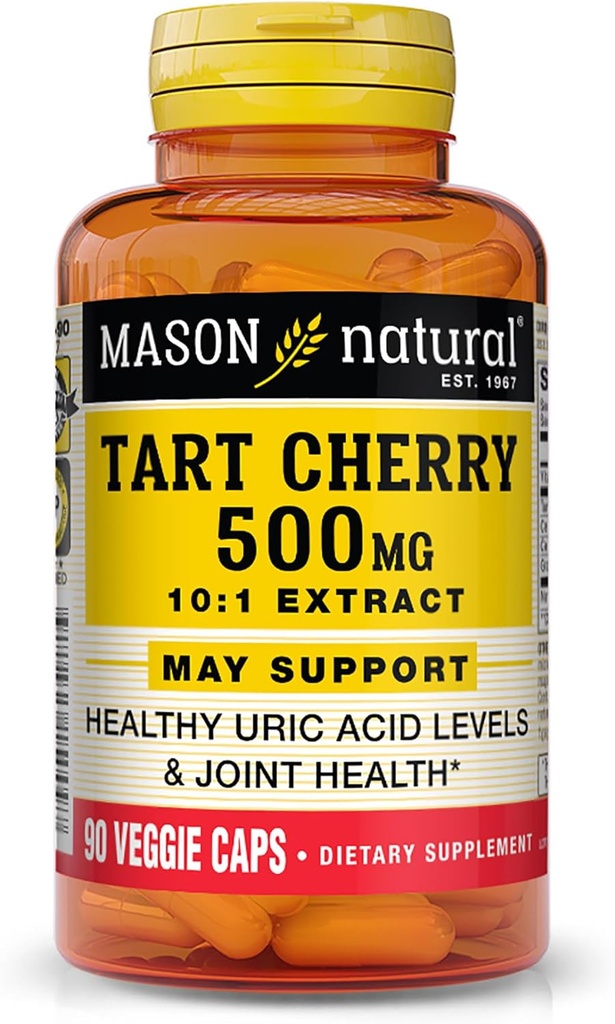 MASON NATURAL Tart Cherry 500 mg 10:1 Extract Veggie Caps - Supports Healthy Uric Acid Levels " Joint Health*, 90 cápsulas