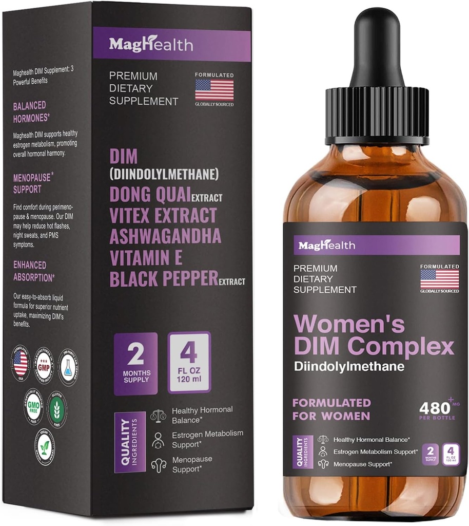 Suplemento DIM Silencio con Ashwagandha, Dong Quai, Vitex Extracts, 200mg Diindolylmethane - Saldo hormonal, Suplementos de la menopausia - PMS &amp; Antioxidant Support - Mujeres y hombres 60 Day Supply