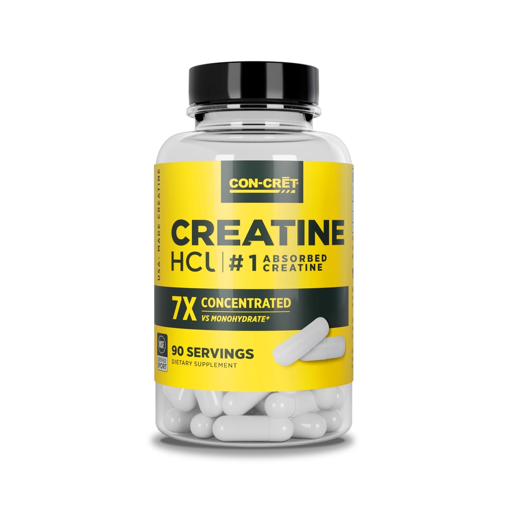 CON-CRET Creatine HCl Capsules ← Muscle, Cognitive, Cellular Energy Support Silencio No Bloating or Cramps Silencio USA Made &amp; NSF Certified peru Creatine Pills (90 ct)