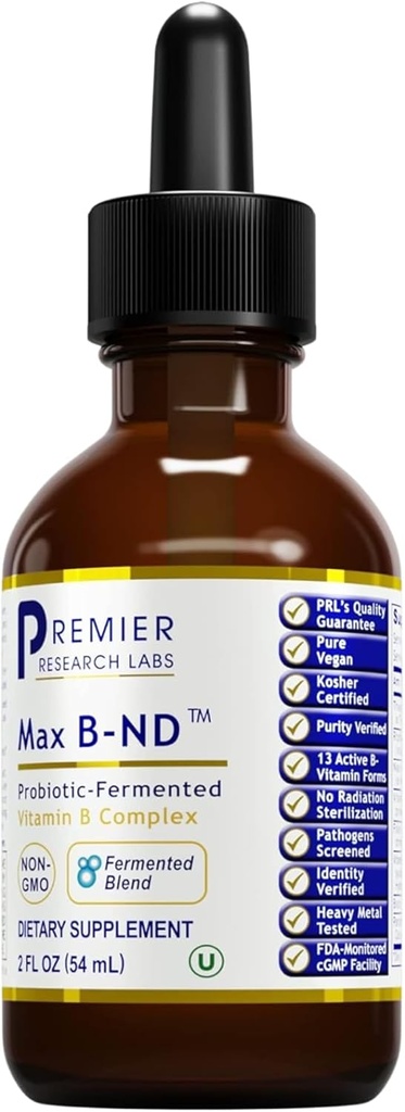 Premier Research Labs Max B-ND Liquid Vitamin - B-Complex for Liver & Brain Health - Sublingual Drops for Energy, Immune & Adrenal Support - 2 fl oz - Thiamin, B12, B6 &amp; More - for Men, Women