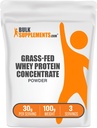BulkSupplements.com Grass Fed Whey Protein Powder - Whey Protein Concentrate Powder - Unflavored & Gluten Free, 30g per Serving, 100g (3.5 oz) (Pack of 1)