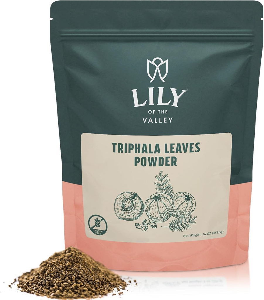 LILY OF THE VALLEY Triphala Powder - Mix of Amla, Haritaki & Bibhitaki - Fuente de India - Herbal Adaptogen Superfood - Vegan & Gluten-Free (16oz, 453g)- Paquete Mayo Vary