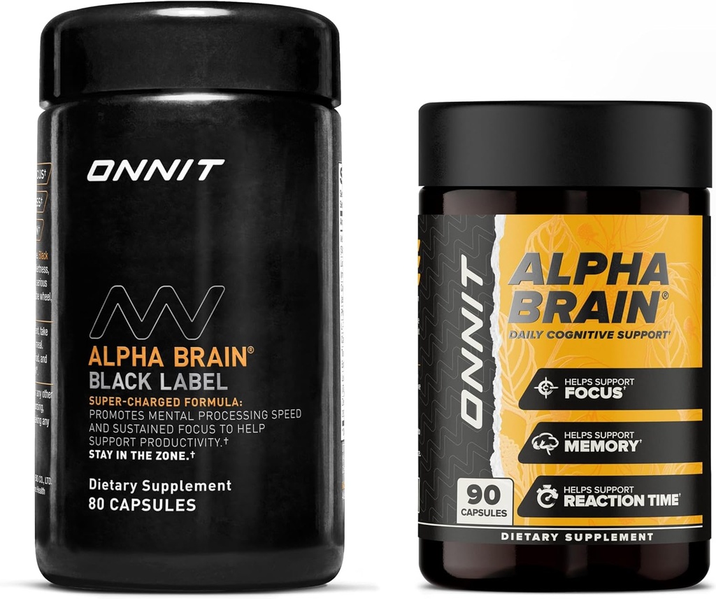 ONNIT Premium Alpha Brain Bundle - Suplemento Nootropic Brain (90 Ct) + Black Label Citicoline Mental Speed, Atención &amp; Cognitive Support Supplement (80 Ct)- Promueve Focus, Concentration & Memory
