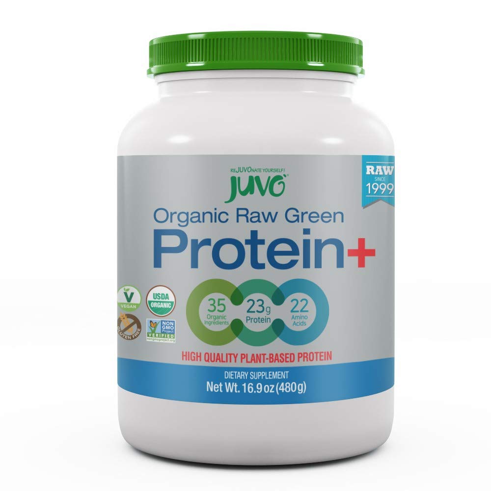 Juvo Raw Green Protein Orgánica, Vegan, Gluten Libre, No GMO, Kosher, No Stevia, 23g de Proteína, Perfil Aminoácidos completos, 16.9 Ounce