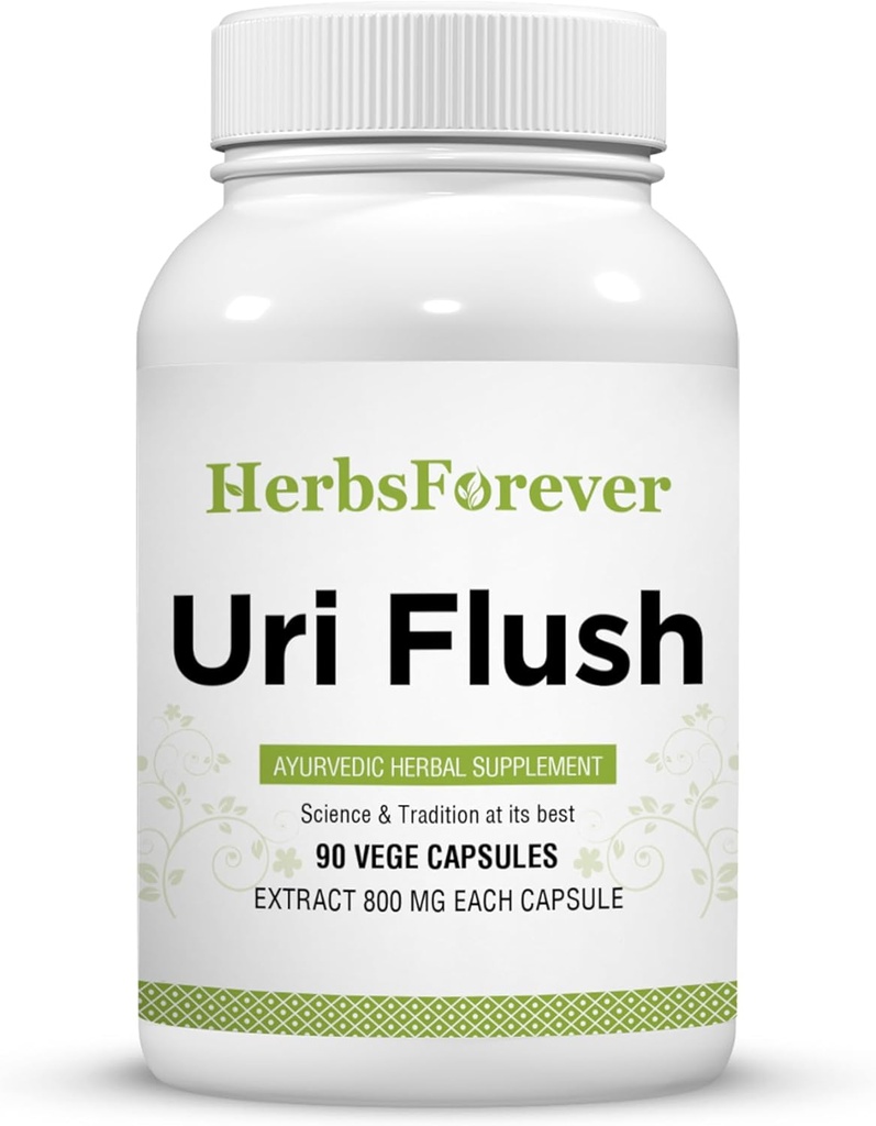Herbsforever Uri-Flush Capsules Ayurvedic Herbal Supplement Support Healthy Kidney Function and Urinary Tract Function 90 Vege Capsules 800 Mg
