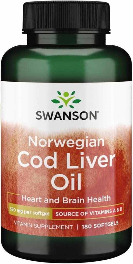 Swanson Cod Liver Oil - Wellness Supplement Promoting Bone, Skin Health, Vision Support &amp; Immune System Function w/High Absorption Vitamin A - (180 Softgels, 350 mg cada uno)