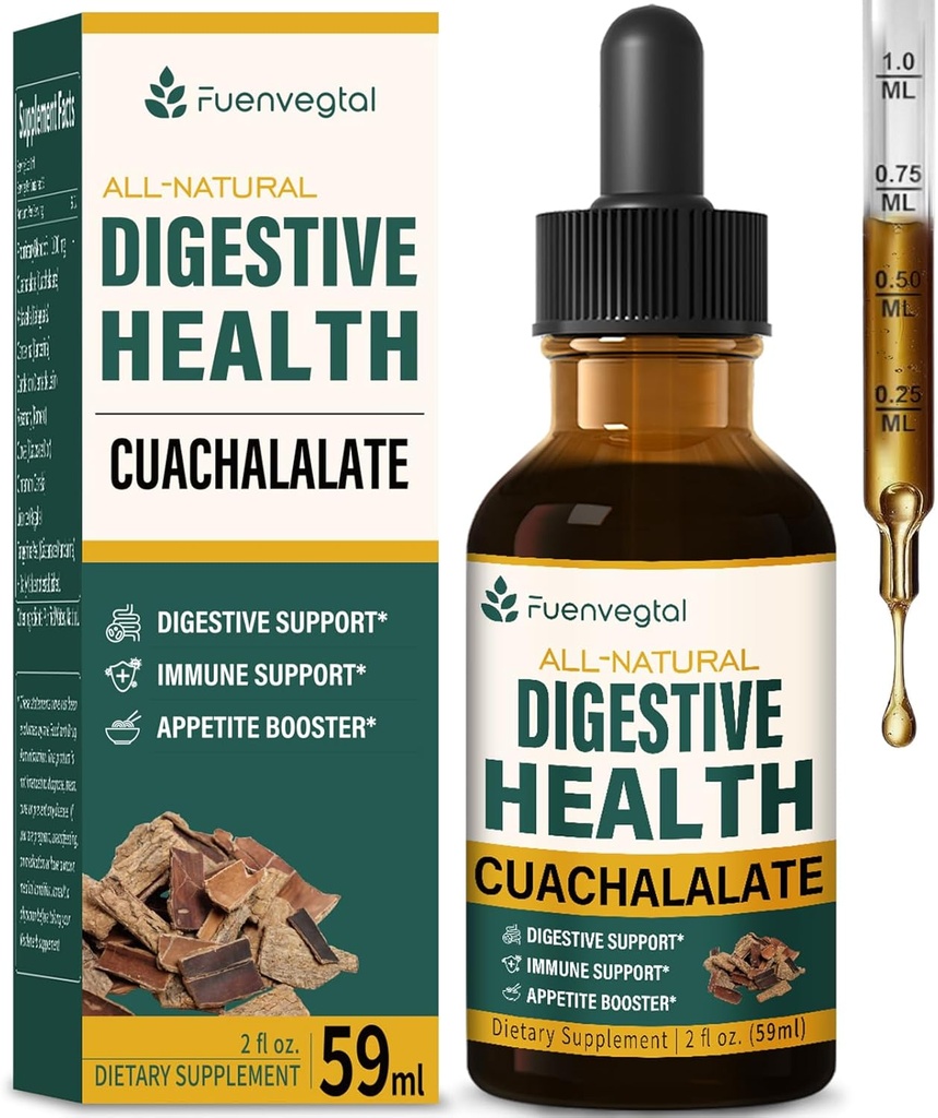 Cuachalalate Digestive Drops: Herbal Supplement w/Licorice Root, Dandelion, Clove, Cancerina, " Kalawalla Extracts for Upset Stomach Relief, Gastric Health, " Immune System Support. 2oz