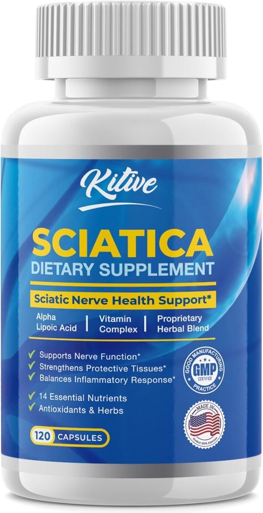 Sciatic Nerve Relief: Advanced Support Supplement for Sciatica – Potent Alpha Lipoic Acid ' Turmeric & Herbal Relief Ingredients – Made in USA, 120 Capsules (120 Count (Pack of 1), Unflavored)