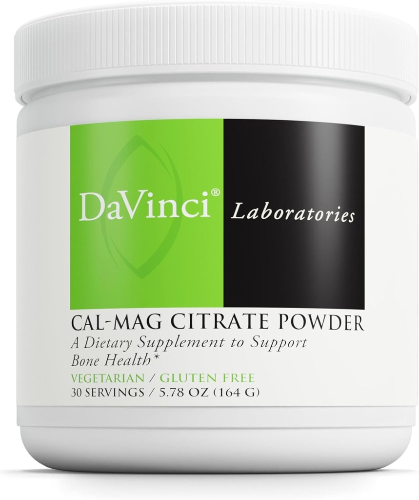 DAVINCI Laboratorios Cal-Mag Citrate Powder - Soportes Bone Health* - Suplemento dietético con vitamina D2, Magnesio &amp; Calcio - Vegetariano - Sin gluten - 30 Actuaciones