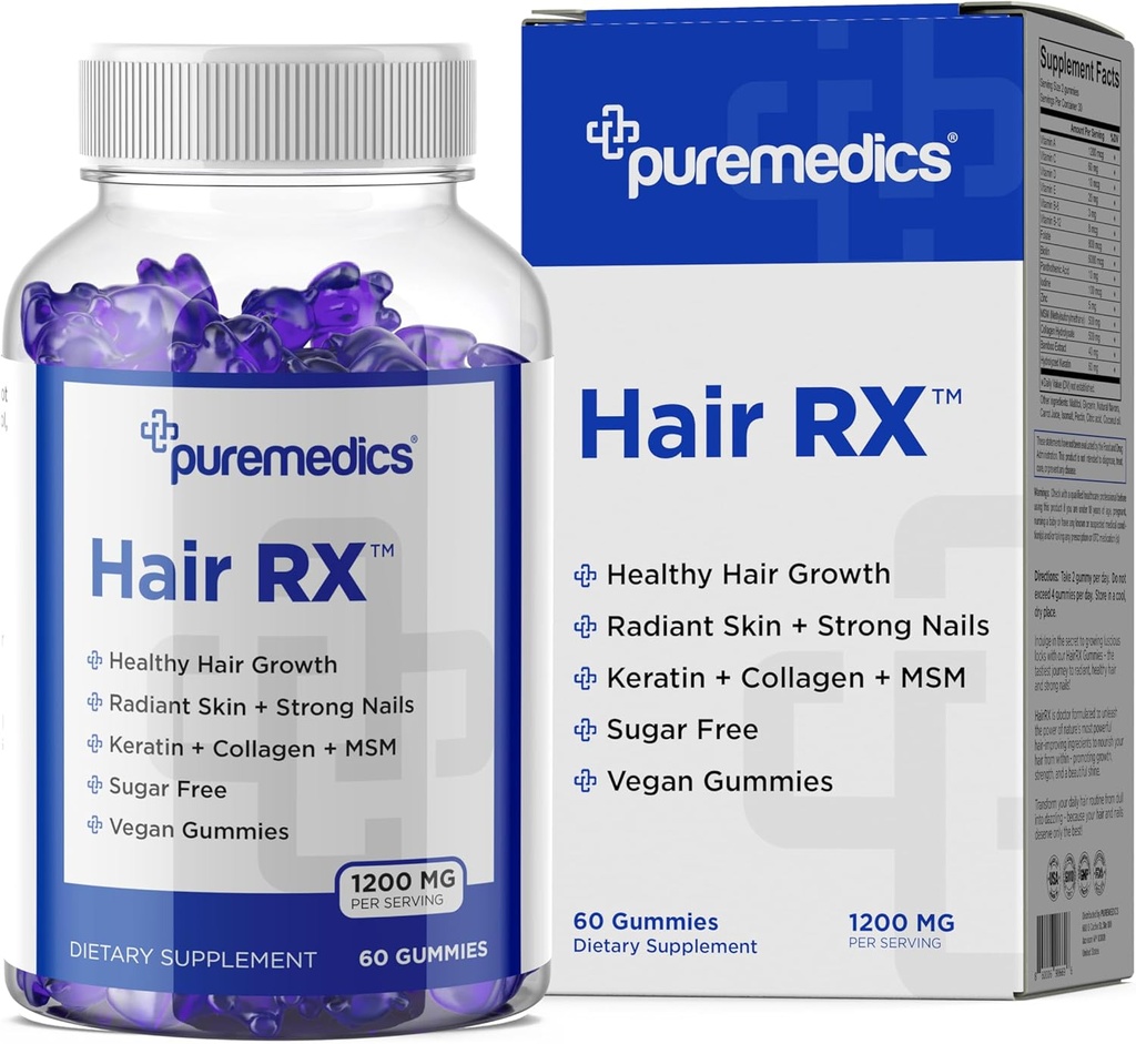HairRX Biotin 6000mcg Vegan Gummies for Beautiful Hair and Nails - Collagen, Panthonthenic Acid, Iodine, Bamboo, Coconut Oil, Zinc, MSM for Women & Men (1 Month Supply)
