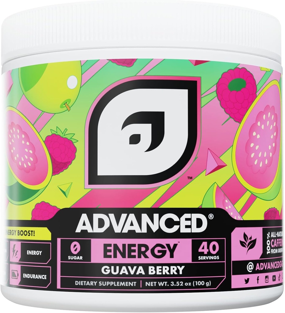 Advanced Energy - Energy Boosting Formula with Electrolytes for Hydration - L-Theanine to Combat Jitters - Sugar Free & Keto Friendly - No Maltodextrin (40 Servings) (Guava Berry)
