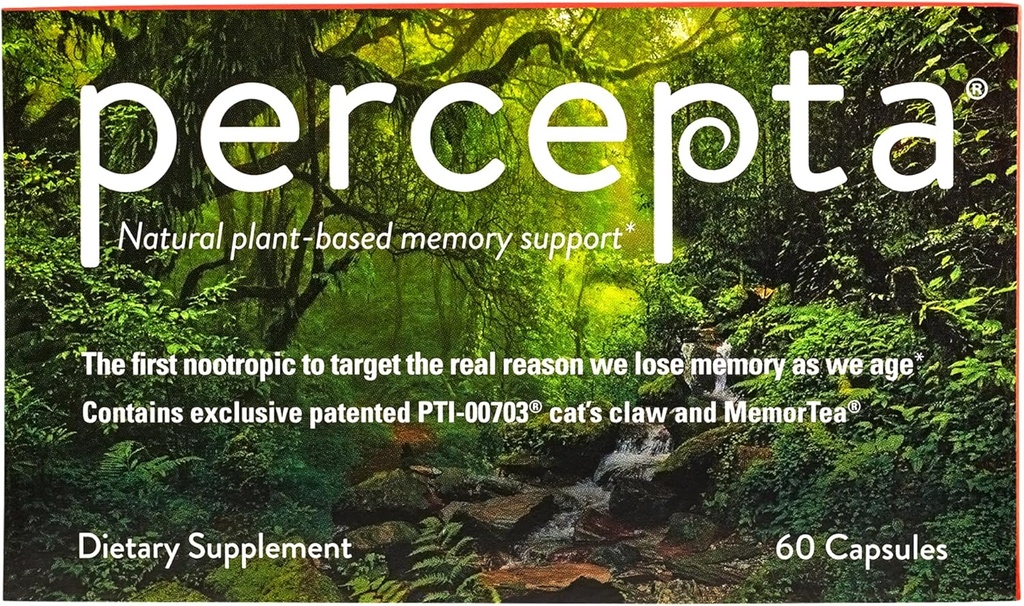 Percepta Soporte de memoria basado en plantas - Booster natural de cerebro nootrópico - memoria, foco, concentración - 30 días de suministro