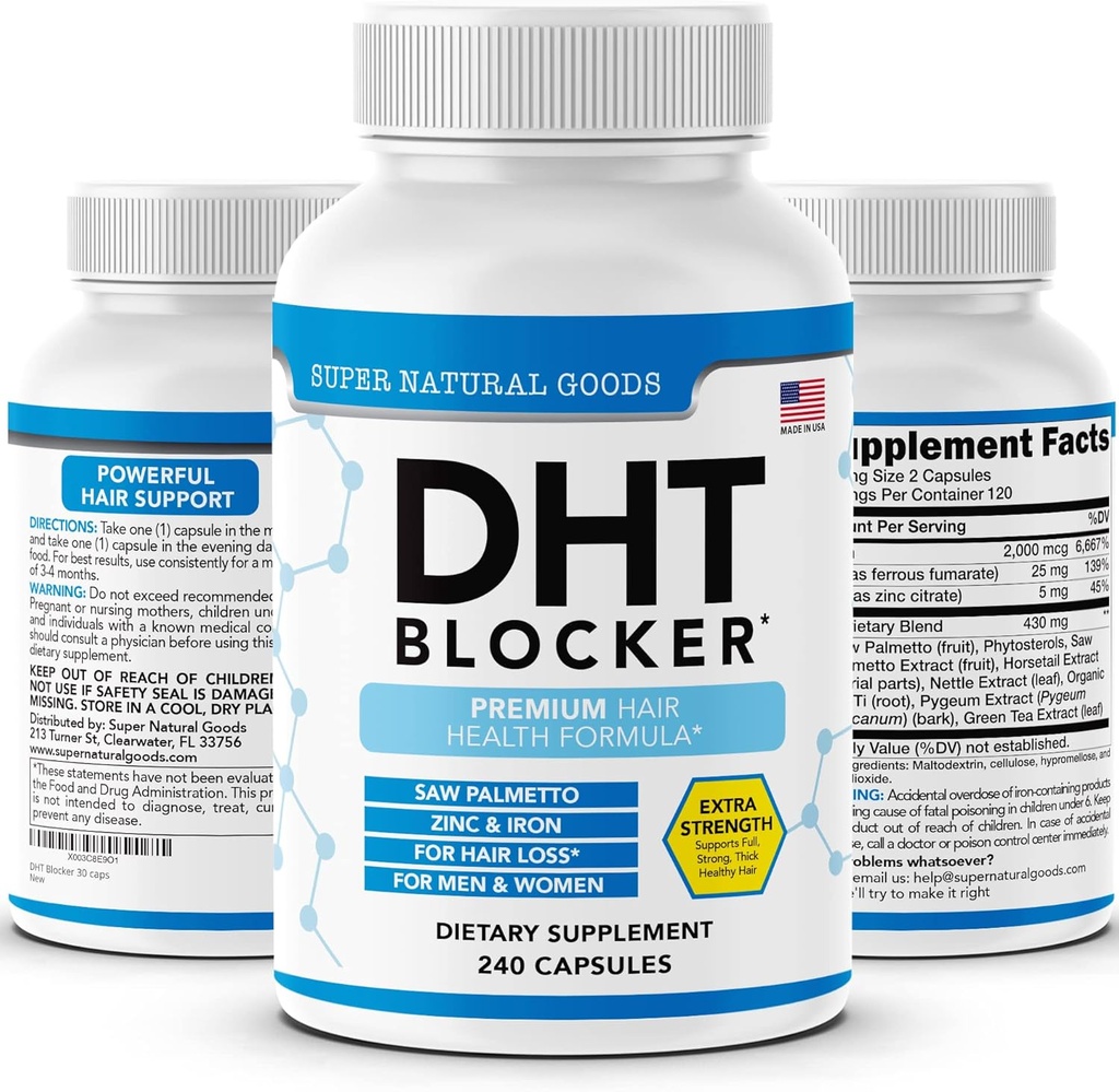 DHT Blocker - Suplemento de Crecimiento del Pelo para el Blanqueo Genético para Mujeres - Ayuda a la Pérdida del Pelo &amp; Estimulado Crecimiento del Folículo con Saw Palmetto, Biotin & Iron - Suplementos de Crecimiento del Folículo Píldoras