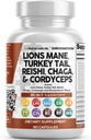 Limpio Nutraceuticals Lions Mane 20in1 Mushroom Suplemento con Turquía Tail Reishi Cordyceps Chaga Maitake Meshima Poria Cocos Shiitake Oyster Porcini Enoki - 1 Pack