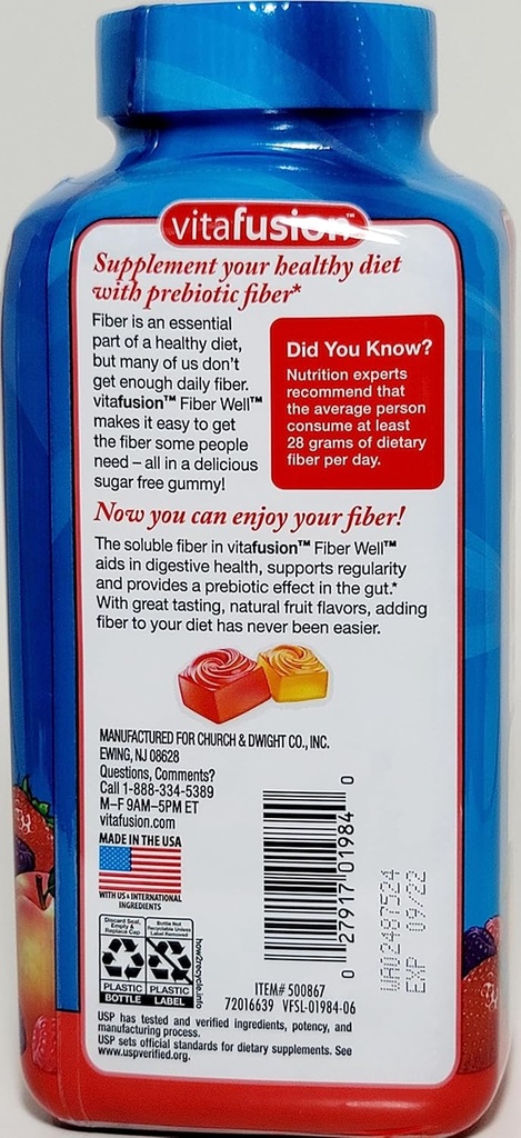 Vitafusion Fiber Well Sugar Suplemento de Vitamina Gummy, 220 Ct. 2 Pack