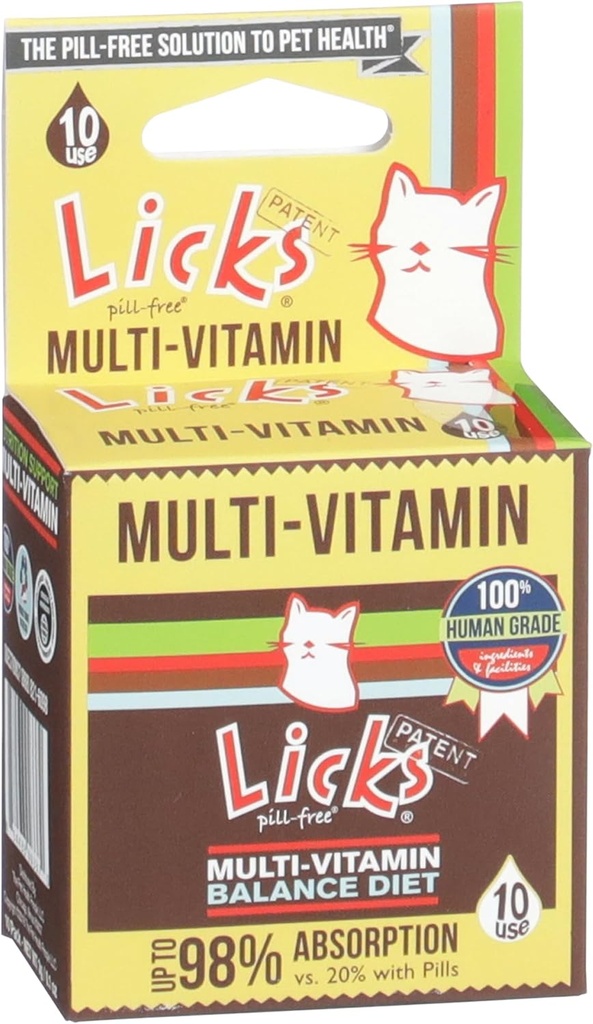 Licks Gato libre de píldoras Multivitamina - Suplemento de gato con vitamina C, D y calcio - Suministros de mascotas multivitamina - Gel Packets - 10 Uso