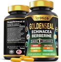 Goldenseal Root Suplemento - 10in1 Fórmula - Combina con Echinacea, Berberine, Turmeric, Cayenne Pepper, Ginger, Apple Pectin, Neem, &amp; More - Asistencia sanitaria digestiva - 120 cápsulas