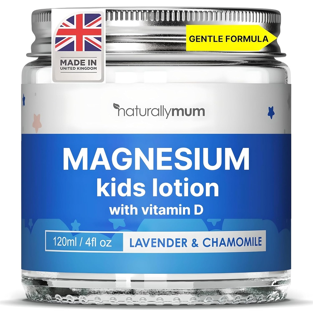 NaturalmenteMum Kids Magnesium Bedtime Lotion with Vitamin D ← Apoyo para el sueño, el corazón, el hueso, el nervio, el Gut y el musculo de la salud ¦ Alternative to Melatonin ← Lavender & Chamomile 4.2 fl oz