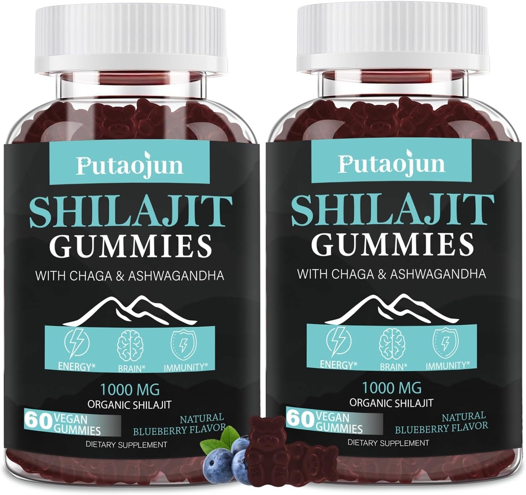 Shilajit Gummies para Hombre & Mujer. Himalayan Gold Shilajit Gummies. 3er partido testado.1000mg puro Shilajit, 200mg Ashwagandha, 200mg Chaga, 100mg Ginseng, 100mg Saw Palmatto, 60mg Black Seed Oil