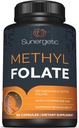 Sunergetic Premium Methyl Folate Supplement – with Methylated Vitamin B12 and Vitamin B6 – Metabolically Active Folate as Magnafolate - Methylfolate 400 mcg per Capsule – 60 Capsules