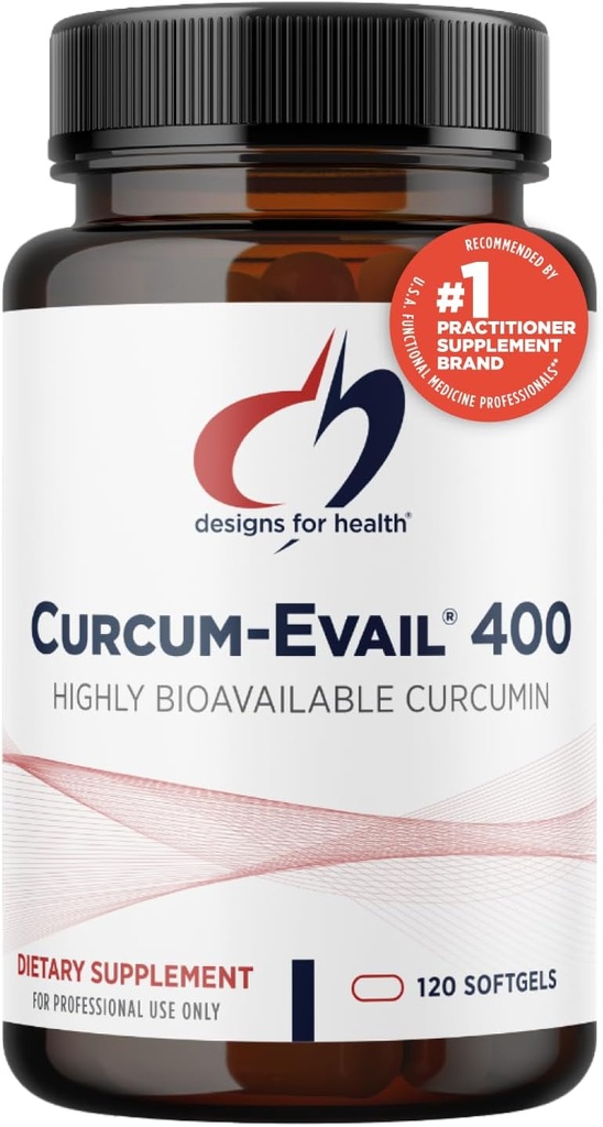 Diseños para Curcum-Evail 400 - Bioavailable Turmeric Curcumin Suplementos - Evail Emulsification Technology - Curcumin C3 Complex with Turmeric Oil + Vitamin E, Non-GMO (120 Softgels)