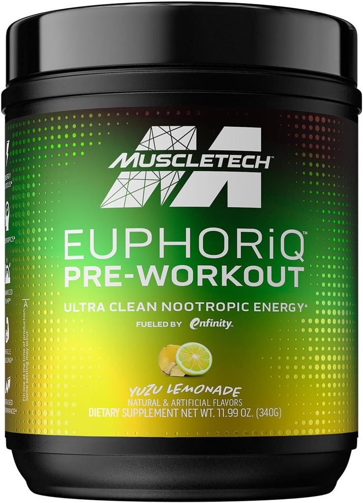 Pre Workout Powder MuscleTech EuphoriQ PreWorkout Smart Pre Workout Powder para hombres y mujeres Caffeine Metabolite Fueled with Paraxanthine Yuzu Lemonade (20 Servings)