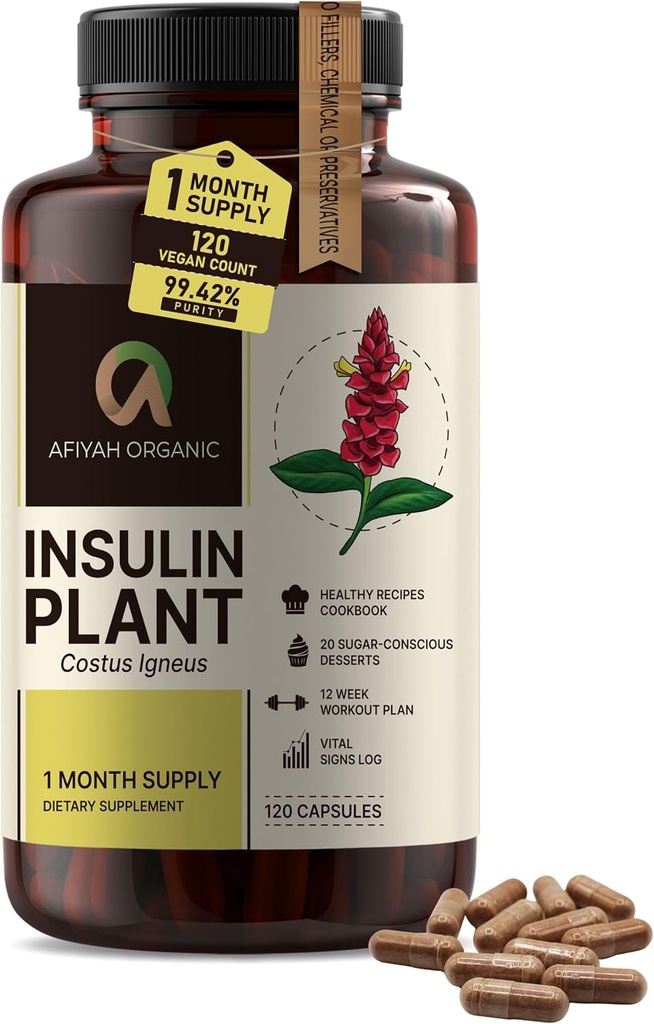 Premium Quality Costus Igneus (Insulin Plant) Capsules - Fácil de absorber 120 cápsulas Veggie (1 Month Supply) - Hecho en los EE.UU. - Incluido Programa completo de asistencia sanitaria